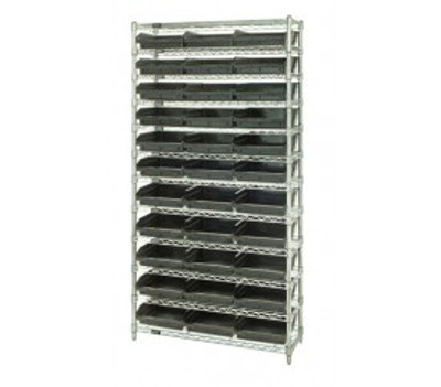 Quantum WR12-110CO 36" W x 18" D x 74" H Overall Size Chrome Plated Finish Bin Wire Shelving System
