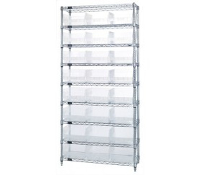 Quantum WR9-209CL 36" W x 12" D x 74" H Chrome Plated Finish Bin Wire Shelving System