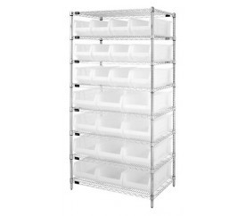 Quantum WR8-950952CL 36" W x 24" D x 74" H Chrome Plated Finish Bin Wire Shelving System