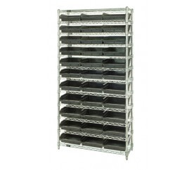 Quantum WR12-109CO 36" W x 12" D x 74" H Overall Size Chrome Plated Finish Bin Wire Shelving System