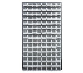 Quantum QLP-3661-220-120CL 36" L x 8" D x 61" H Gray Enamel Heavy Duty 16 Ga. Steel with 120 Clear Bins Louvered Panel