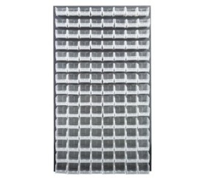 Quantum QLP-3661-220-120CL 36&quot; L x 8&quot; D x 61&quot; H Gray Enamel Heavy Duty 16 Ga. Steel with 120 Clear Bins Louvered Panel