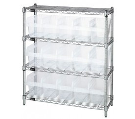 Quantum WR4-39-1236-802CL 36" W x 12" D x 39" H Chrome Plated Finish Bin Wire Shelving Center