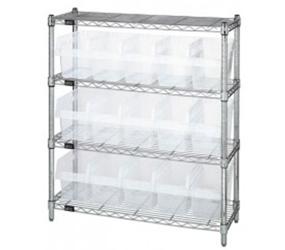 Quantum WR4-39-1236-802CL 36" W x 12" D x 39" H Chrome Plated Finish Bin Wire Shelving Center