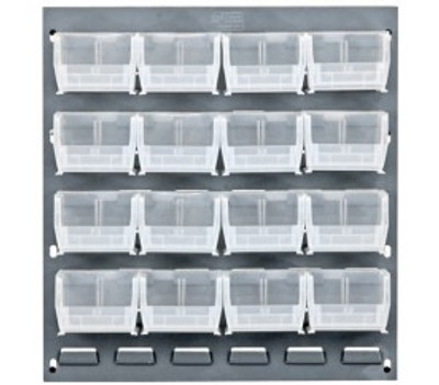 Quantum QLP-1819-220-16CL 18&quot; L x 11&quot; D x 19&quot; H Gray Enamel Heavy Duty 16 Ga. Steel with 16 Clear Bins Louvered Panel
