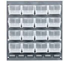 Quantum QLP-1819-220-16CL 18" L x 11" D x 19" H Gray Enamel Heavy Duty 16 Ga. Steel with 16 Clear Bins Louvered Panel