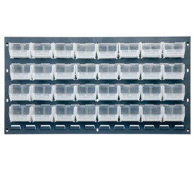 Quantum QLP-3619-210-32CL 36" L x 6" D x 19" H Gray Enamel Heavy Duty 16 Ga. Steel with 32 Clear Bins Louvered Panel