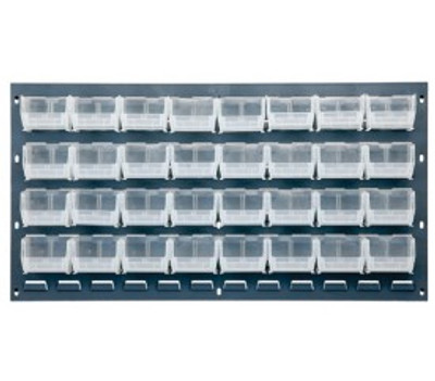 Quantum QLP-3619-210-32CL 36&quot; L x 6&quot; D x 19&quot; H Gray Enamel Heavy Duty 16 Ga. Steel with 32 Clear Bins Louvered Panel