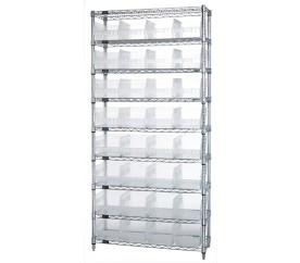 Quantum WR9-207CL 36" W x 12" D x 74" H Chrome Plated Finish Bin Wire Shelving System