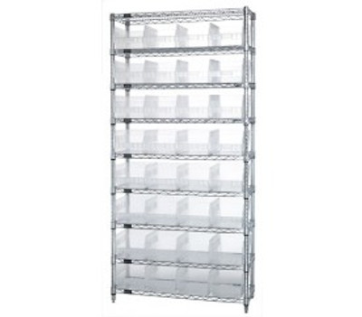 Quantum WR9-207CL 36" W x 12" D x 74" H Chrome Plated Finish Bin Wire Shelving System