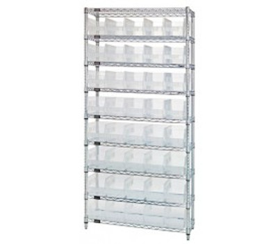 Quantum WR9-202CL 36" W x 12" D x 74" H Chrome Plated Finish Bin Wire Shelving System