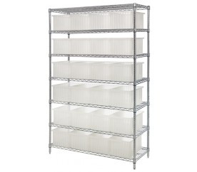 Quantum WR9-92060CL 48" W x 18" D x 74" H Chrome Plated Finish Bin Wire Shelving System