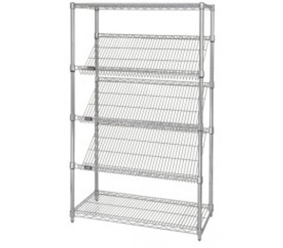 Quantum 2436SL6C 36&quot; W x 24&quot; D x 63&quot; H Chrome Plated 63&quot; Posts Slanted Shelving Unit