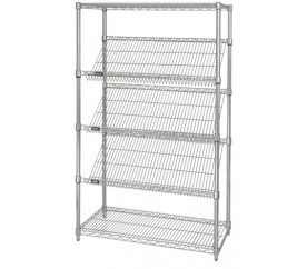 Quantum 2436SL6C 36" W x 24" D x 63" H Chrome Plated 63" Posts Slanted Shelving Unit
