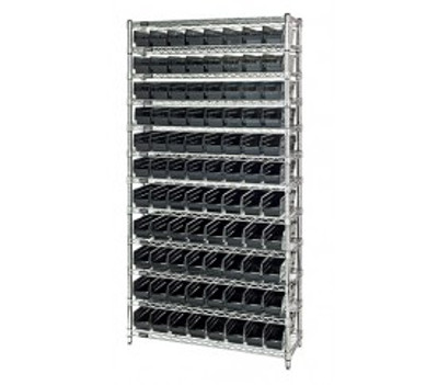 Quantum WR12-105CO 36" W x 24" D x 74" H Overall Size Chrome Plated Finish Bin Wire Shelving System