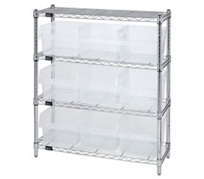 Quantum WR4-39-1236-809CL 36" W x 12" D x 39" H Chrome Plated Finish Bin Wire Shelving Center