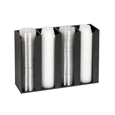 Dispense-Rite CTCO-4BT 4-Section Black Polystyrene Countertop or Wall Mount Portion Cup and Lid Organizer