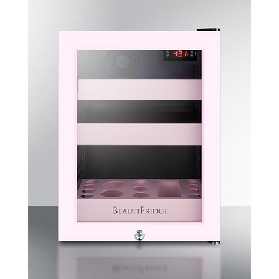 Summit LX114LPTP 0.85 Cu. Ft. Pink Glass 1 Door BeautiFridge Cosmetics Refrigerator - 115 Volts