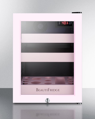Summit LX114LPTP 0.85 Cu. Ft. Pink Glass 1 Door BeautiFridge Cosmetics Refrigerator - 115 Volts