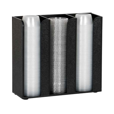 Dispense-Rite CTCO-3BT 3-Section Black Polystyrene Countertop or Wall Mount Portion Cup and Lid Organizer