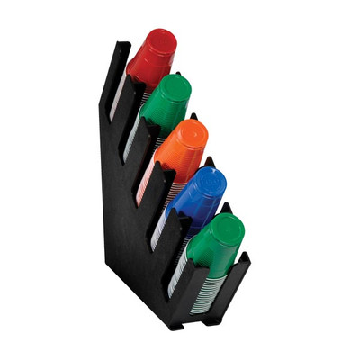 Dispense-Rite LID-5BT 5 Sections Black Polystyrene Countertop Slim Design Cup and Lid Organizer