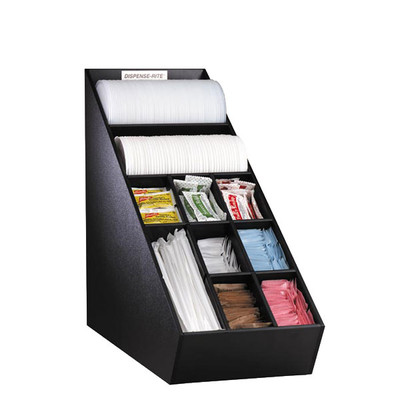 Dispense-Rite NLO-1B 16.5" H x 8" W x 20.5" D Black Polystyrene Narrow Lid, Straw and Condiment Organizer