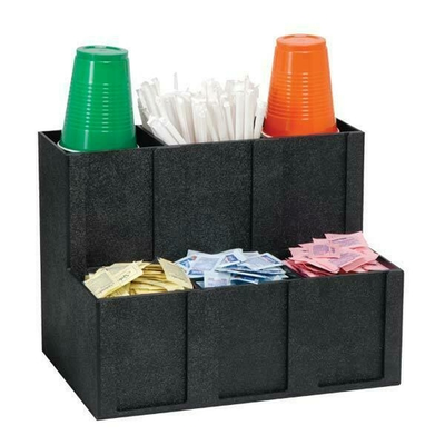 Dispense-Rite MCD-6BT 6 Sections Black Polystyrene Cup, Lid, Straw and Condiment Organizer