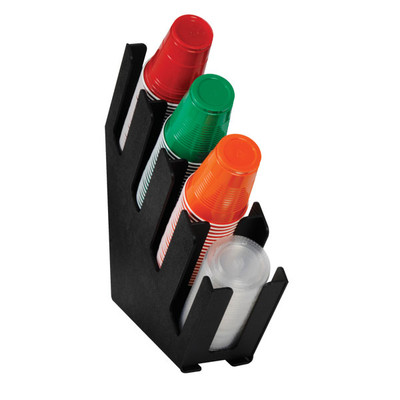 Dispense-Rite LID-4BT 4 Sections Black Polystyrene Countertop Slim Design Cup and Lid Organizer