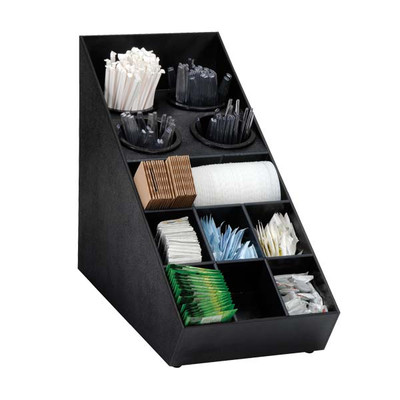 Dispense-Rite SWCH-1BT 16.63" x 10" x 21" Black Polystyrene 4 Compartments Silverware and 13 Compartments Condiment Organizer