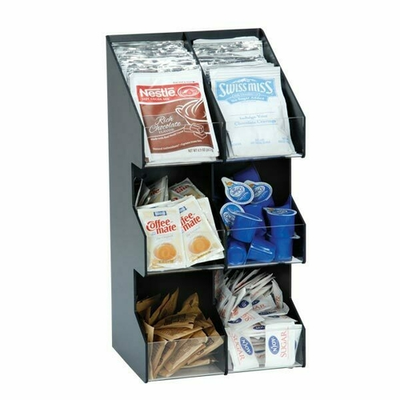 Dispense-Rite VCO-6 6 Section Polystyrene Black Countertop Lid and Condiment Organizer