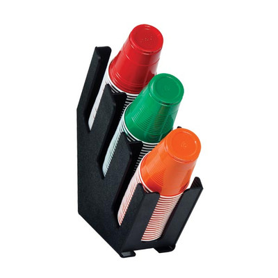 Dispense-Rite LID-3BT 3 Sections Black Polystyrene Countertop Slim Design Cup and Lid Organizer