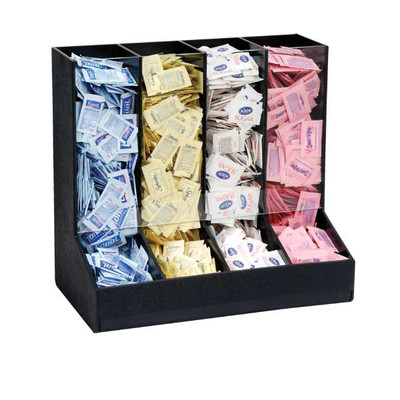 Dispense-Rite GFBO-4BT 4 Sections Black Polystyrene Packeted Condiment Organizer