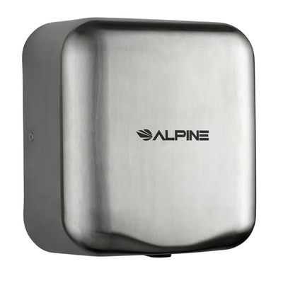 Alpine ALP400-10-SSB 12.62&quot; H Stainless Steel Surface Mount Fixed Nozzle Automatic Hemlock Hand Dryer - 110-120 Volts