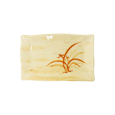 Thunder Group 2408 12 Oz. Gold Orchid Melamine Rectangular Asian Plate