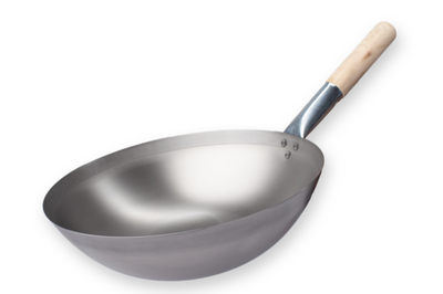 Crestware CSWOK14 14" W x 22.5" D x 9" H Carbon Steel Wok Pan