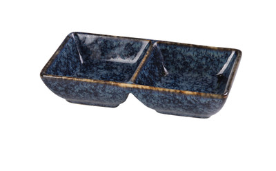 Yanco BL-4032 3 Oz. Porcelain Rectangular Blue Star Double Sauce Dish