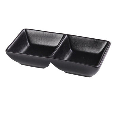 Yanco NB-4032 3 Oz. Black Porcelain Rectangular Noble Double Sauce Dish