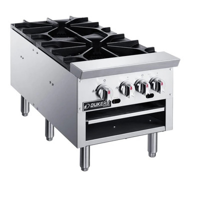 Dukers DCSPB2 18" W Natural Gas Stainless Steel Sides (2) Heavy Duty Cast Iron 3-Ring Burner Stock Pot Range - 160,000 BTU