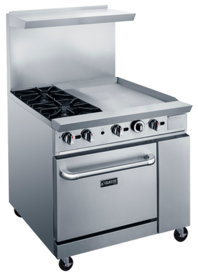 Dukers DCR36-2B24GM 36" W Natural Gas Stainless Steel Exterior 12” X 12” Removable Cast Iron Top Grates Gas Range - 157,000 BTU