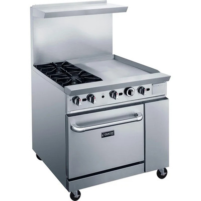 Dukers DCR36-2B24GM 36" W Natural Gas Stainless Steel Exterior 12” X 12” Removable Cast Iron Top Grates Gas Range - 157,000 BTU