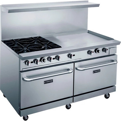 Dukers DCR60-4B36GM 60" W Natural Gas Stainless Steel Exterior 12” X 12” Removable Cast Iron Top Grates Gas Range - 286,000 BTU