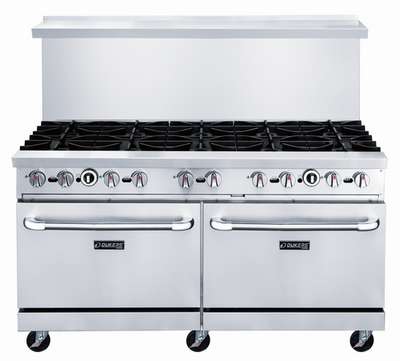 Dukers DCR60-10B 60" W Natural Gas Stainless Steel Exterior 12” X 12” Removable Cast Iron Top Grates Gas Range - 400,000 BTU