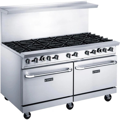 Dukers DCR60-10B 60" W Natural Gas Stainless Steel Exterior 12” X 12” Removable Cast Iron Top Grates Gas Range - 400,000 BTU