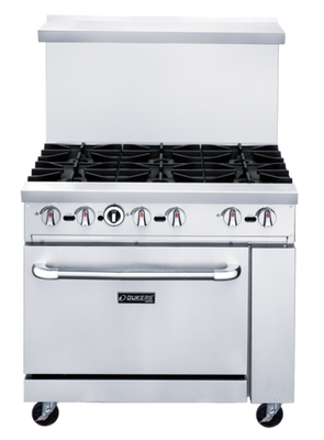 Dukers DCR36-6B 36&quot; W Natural Gas Stainless Steel Exterior 12” X 12” Removable Cast Iron Top Grates Gas Range - 233,000 BTU