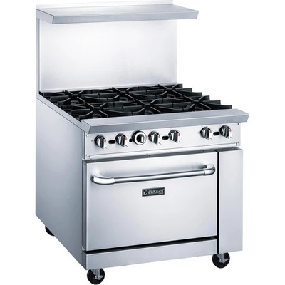 Dukers DCR36-6B 36" W Natural Gas Stainless Steel Exterior 12” X 12” Removable Cast Iron Top Grates Gas Range - 233,000 BTU