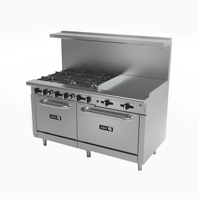 Asber AEMR-2-G36-B4-60-H-LP 60" W Liquid Propane Removable Cast Iron Grates Stainless Steel Interior Restaurant Range - 252,000 BTU