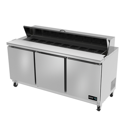 Asber APTS-72-18 72" W Stainless Steel 3 Solid Doors Sandwich and Salad Top Prep Table - 115 Volts