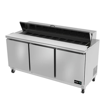 Asber APTS-72-18 72" W Stainless Steel 3 Solid Doors Sandwich and Salad Top Prep Table - 115 Volts