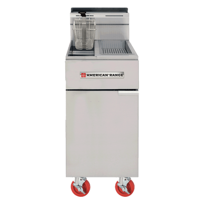 American Range AF-25/DS 18" W Stainless Steel Natural Gas 25 Lbs. Capacity Fryer Floor Model - 80,000 BTU
