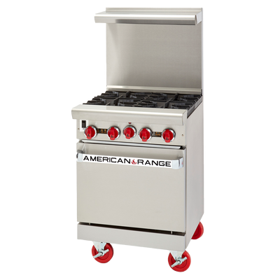 American Range ARGF-4-SB-LP 24" W Stainless Steel Front and Sides Backriser with High Shelf Liquid Propane Green Flame Range - 100,000 BTU